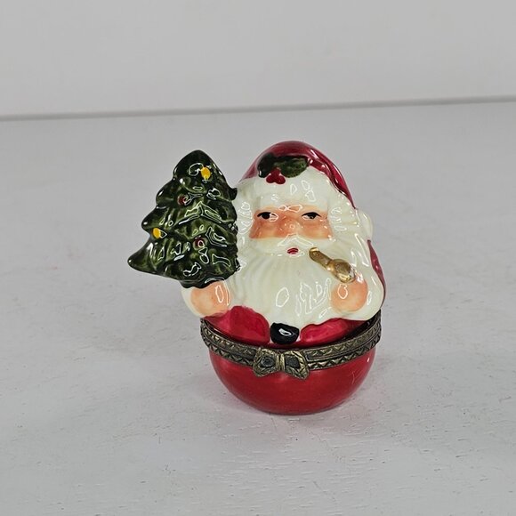 Vintage Santa Claus Trinket Box Ceramic Christmas Decor Holding Tree - Picture 8 of 8